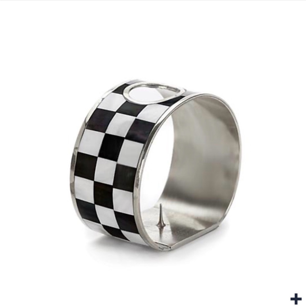 MacKenzie-Childs Black and White Checkered abalone candle holder‎